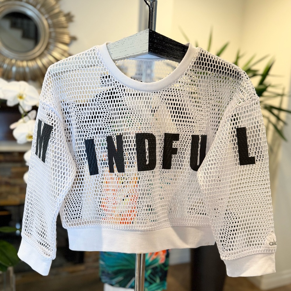 ALO Yoga White Mesh 'MINDFUL' Top